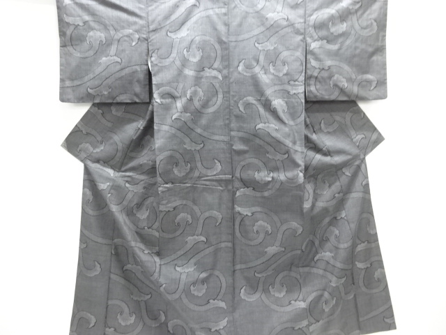 JAPANESE KIMONO / DORO OSHIMA TSUMUGI (7 maruki) / WOVEN ARABESQUE PLANT 